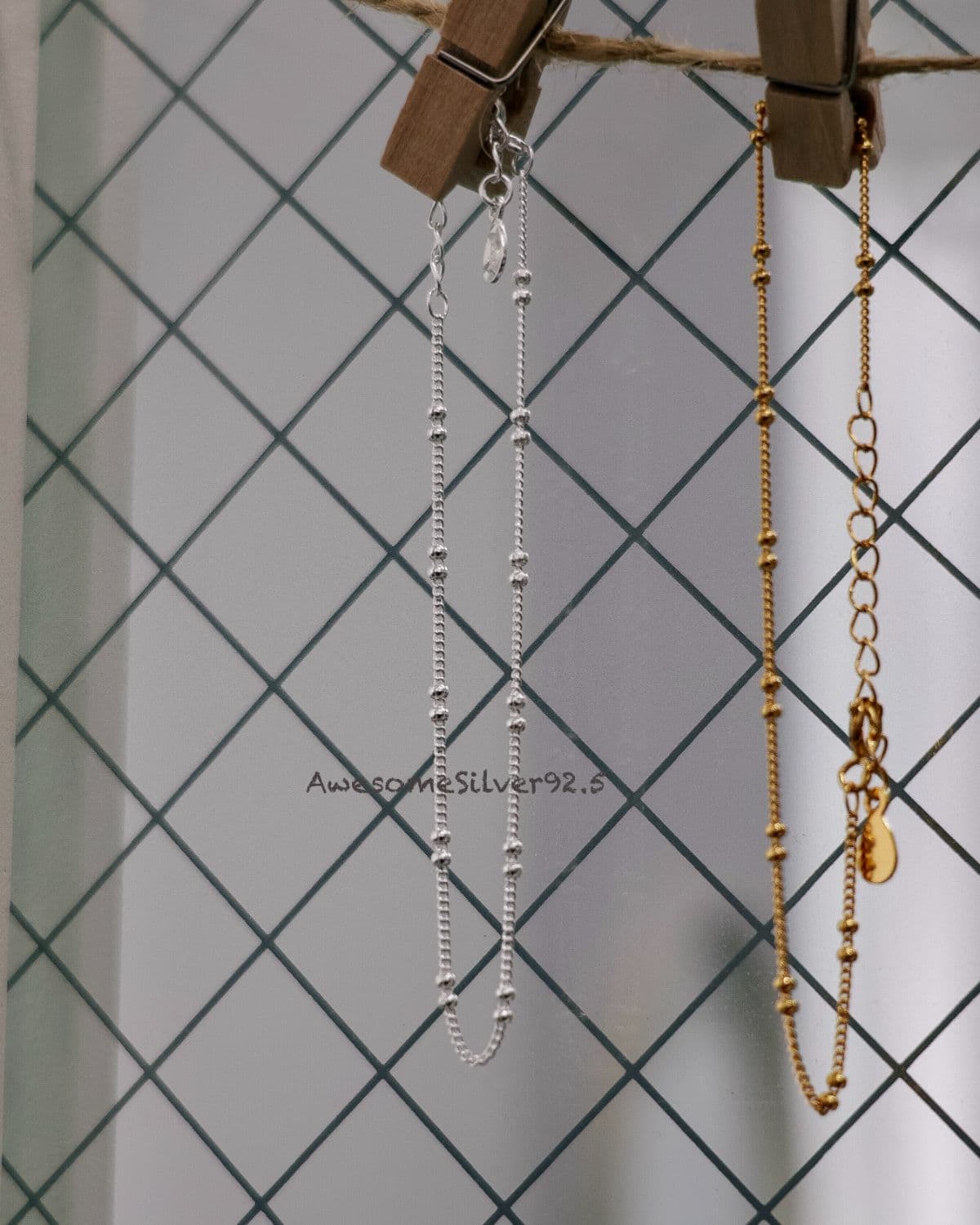 B Silver 925 Flat Double-Ball Chain Bracelet - 이미지 3