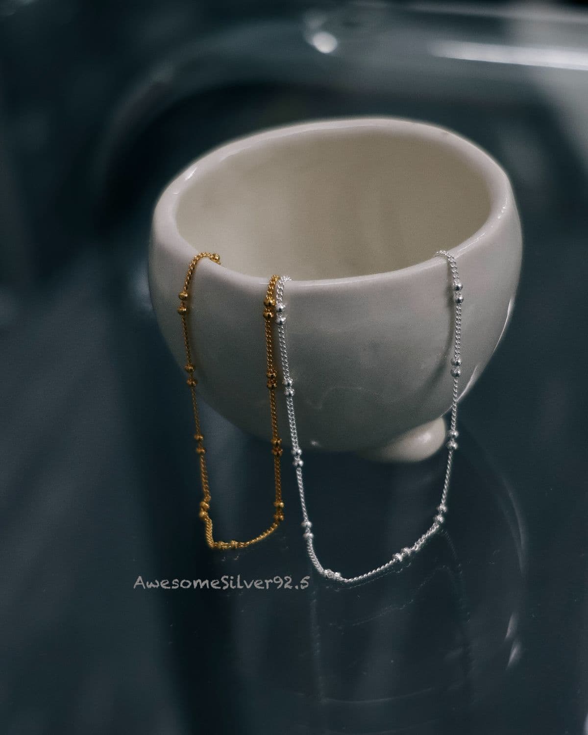 B Silver 925 Flat Double-Ball Chain Bracelet - 이미지 1