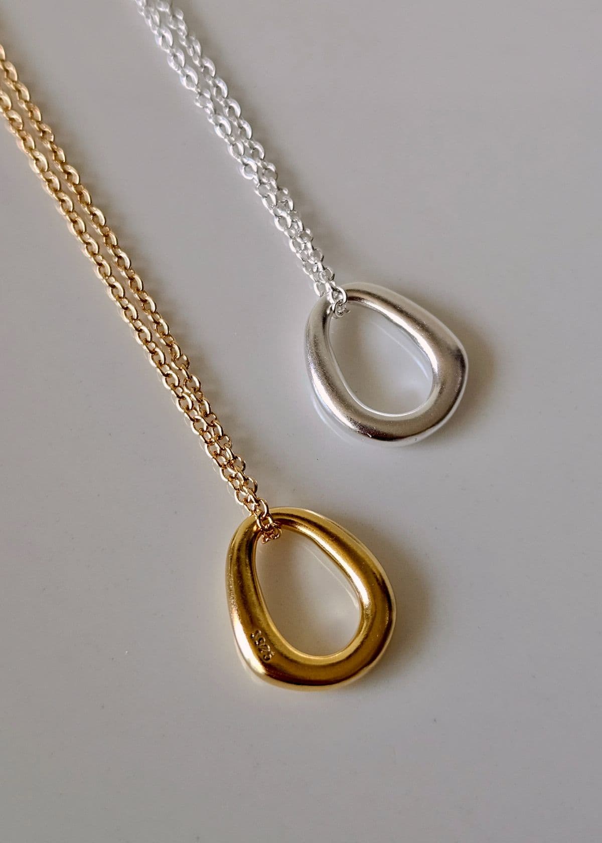 N Silver 925 Oval Matte Simple Necklace - 이미지 4