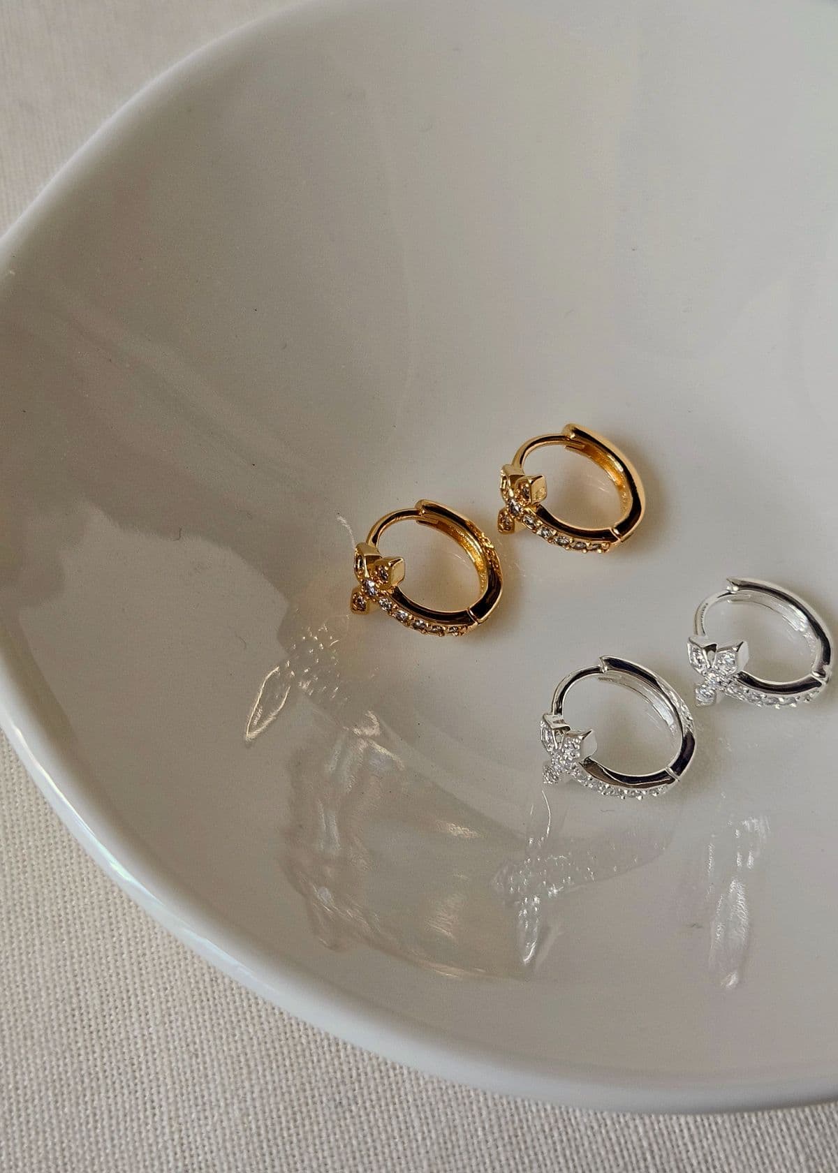 E Silver 925 Cubic Cross One-Touch Earrings - 이미지 4