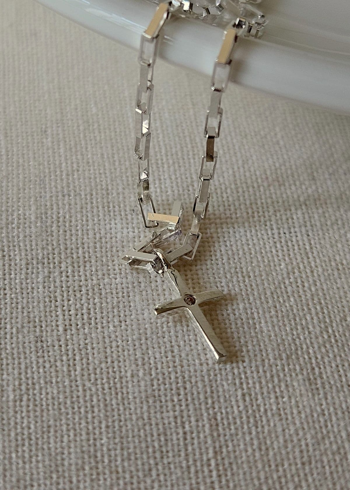 B Silver 925 Square Chain Cross Cubic Pendant Bracelet - 이미지 4