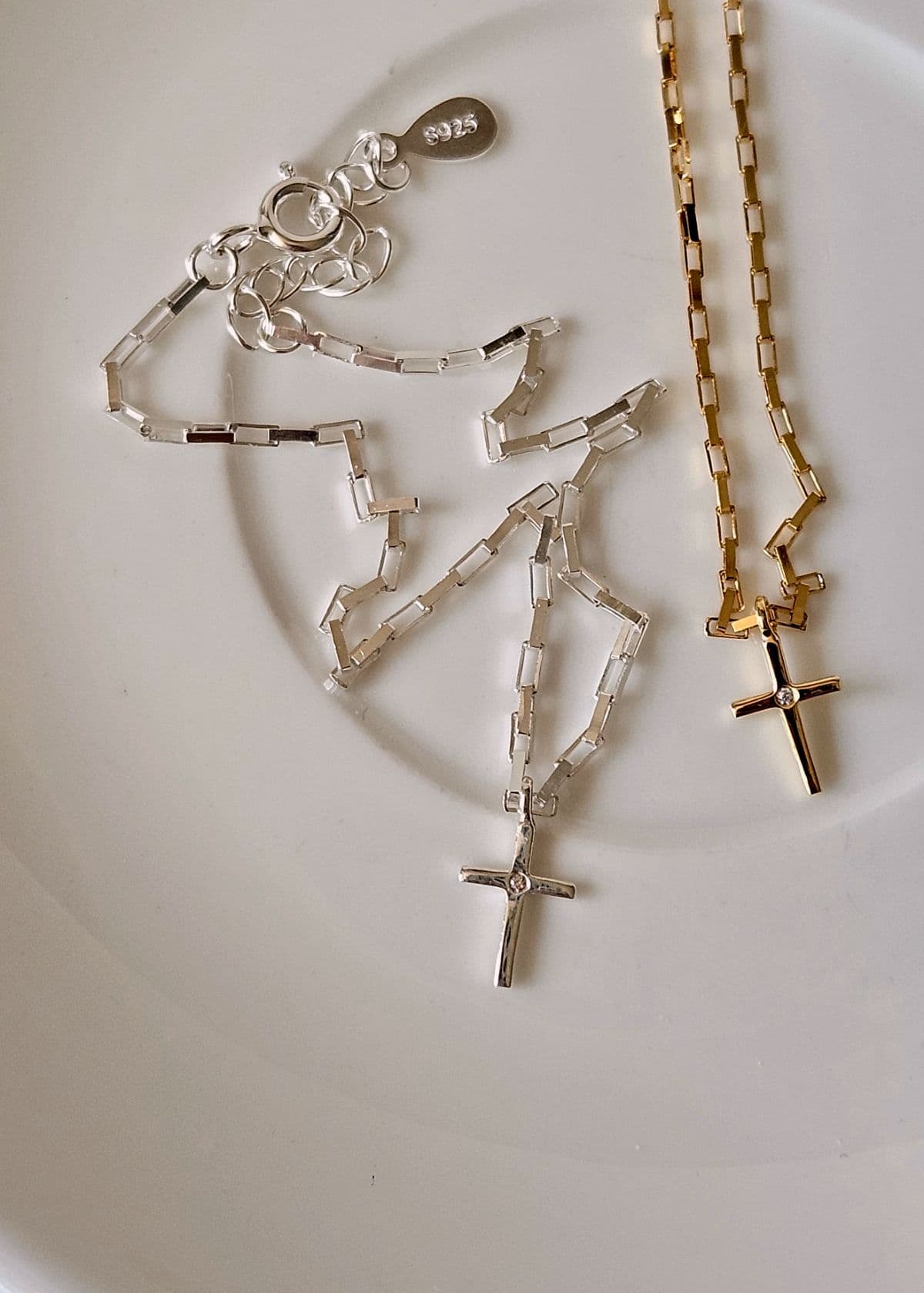 B Silver 925 Square Chain Cross Cubic Pendant Bracelet - 이미지 2