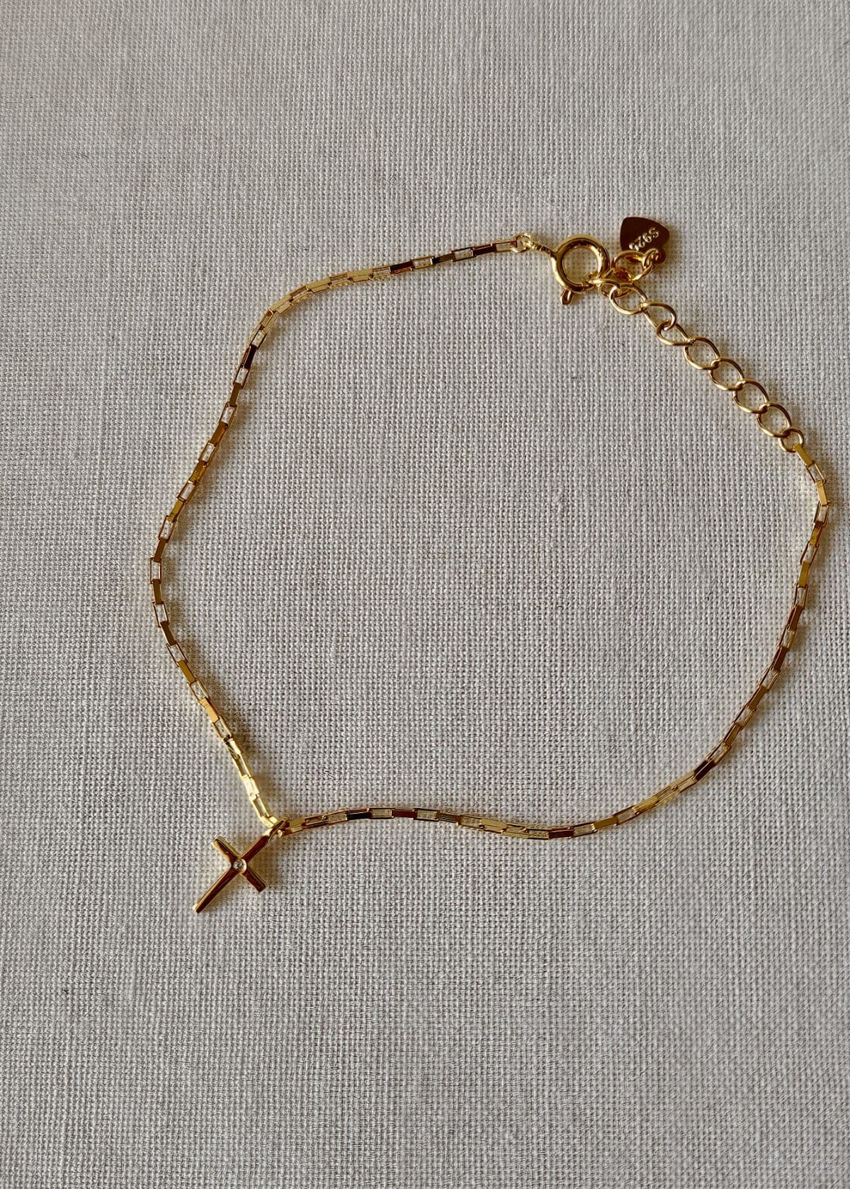 B Silver 925 Square Chain Cross Cubic Pendant Bracelet - 이미지 6