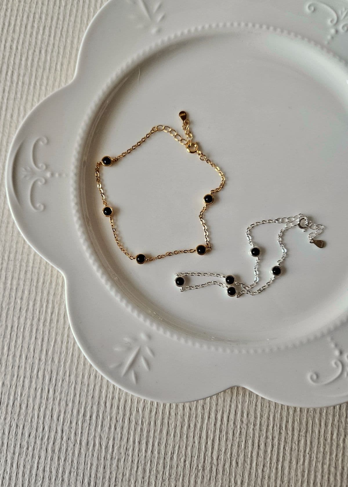 B Silver 925 Round Black Cubic Basic Chain Bracelet - 이미지 2