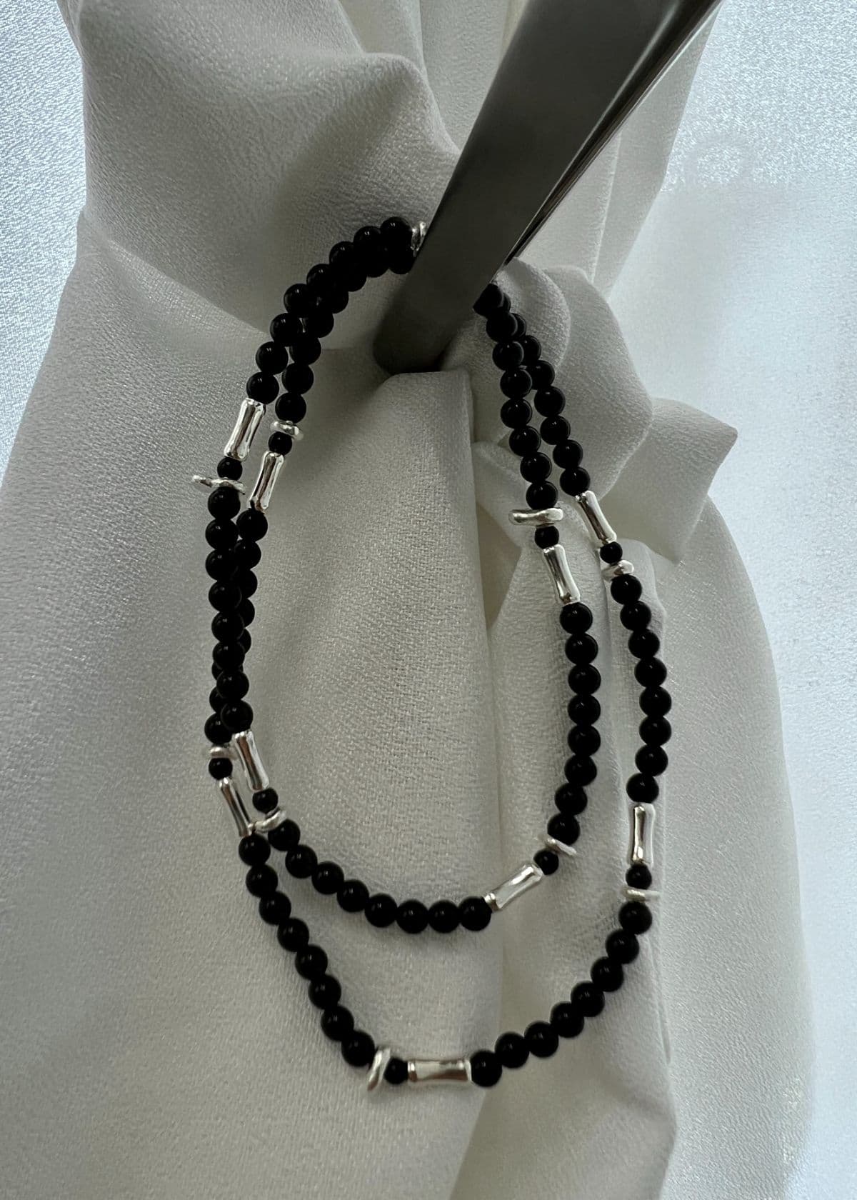 B Silver 925 Stick Bar Handmade Pendant Onyx Men's & Women's Couple Bracelet - 이미지 2