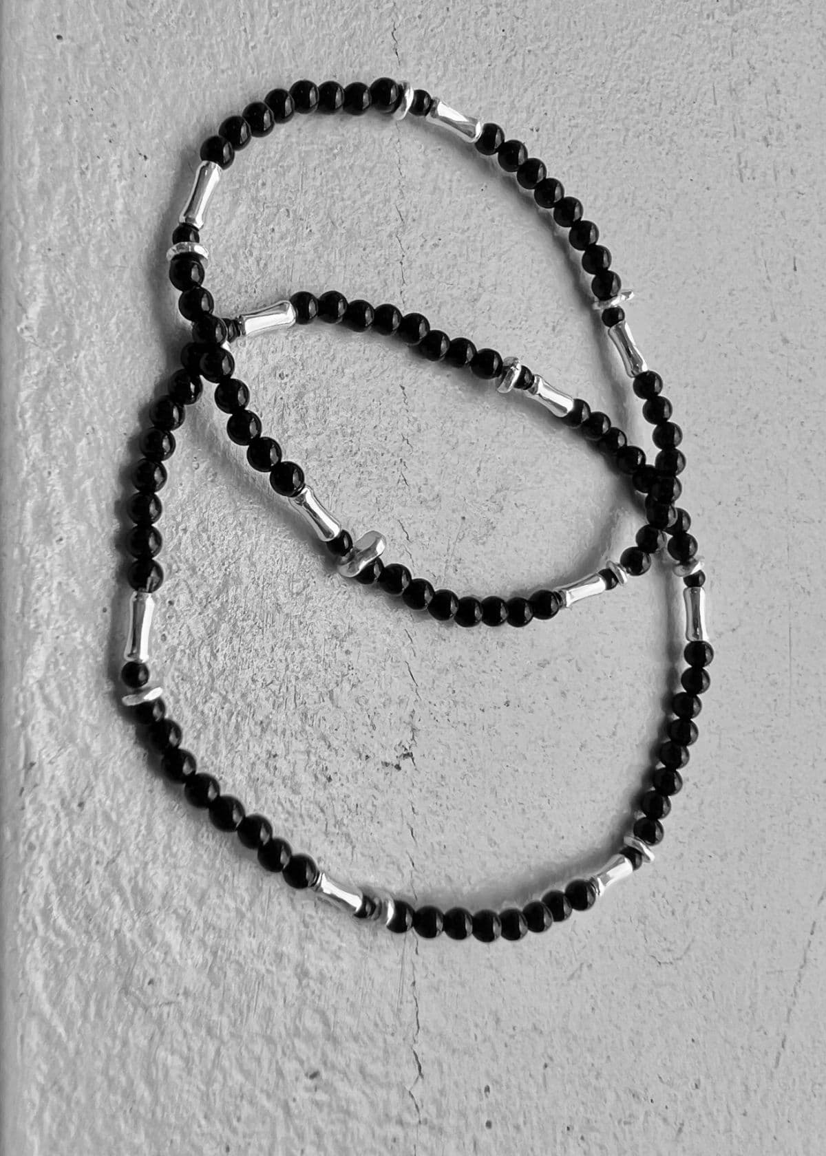 B Silver 925 Stick Bar Handmade Pendant Onyx Men's & Women's Couple Bracelet - 이미지 4