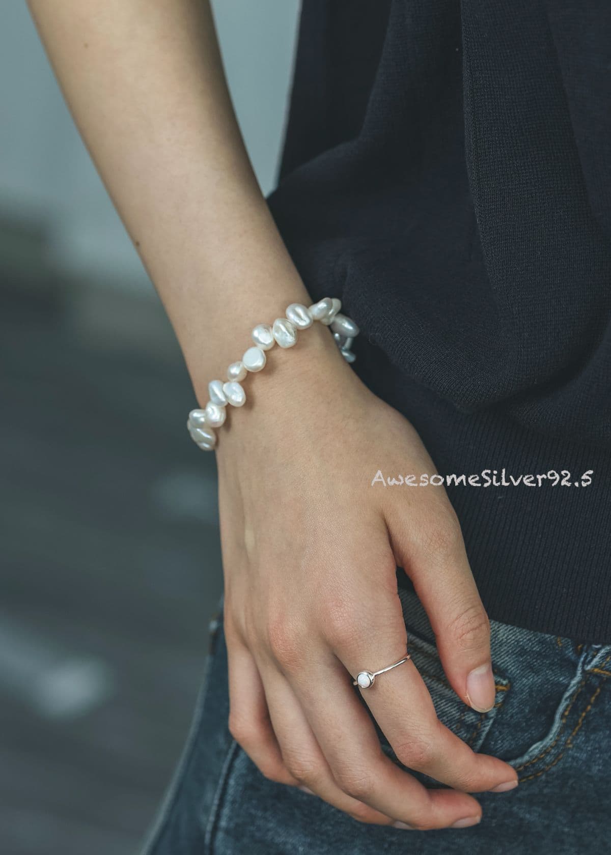 B Silver 925 Freshwater Pearl Imperfect Bracelet - 이미지 1