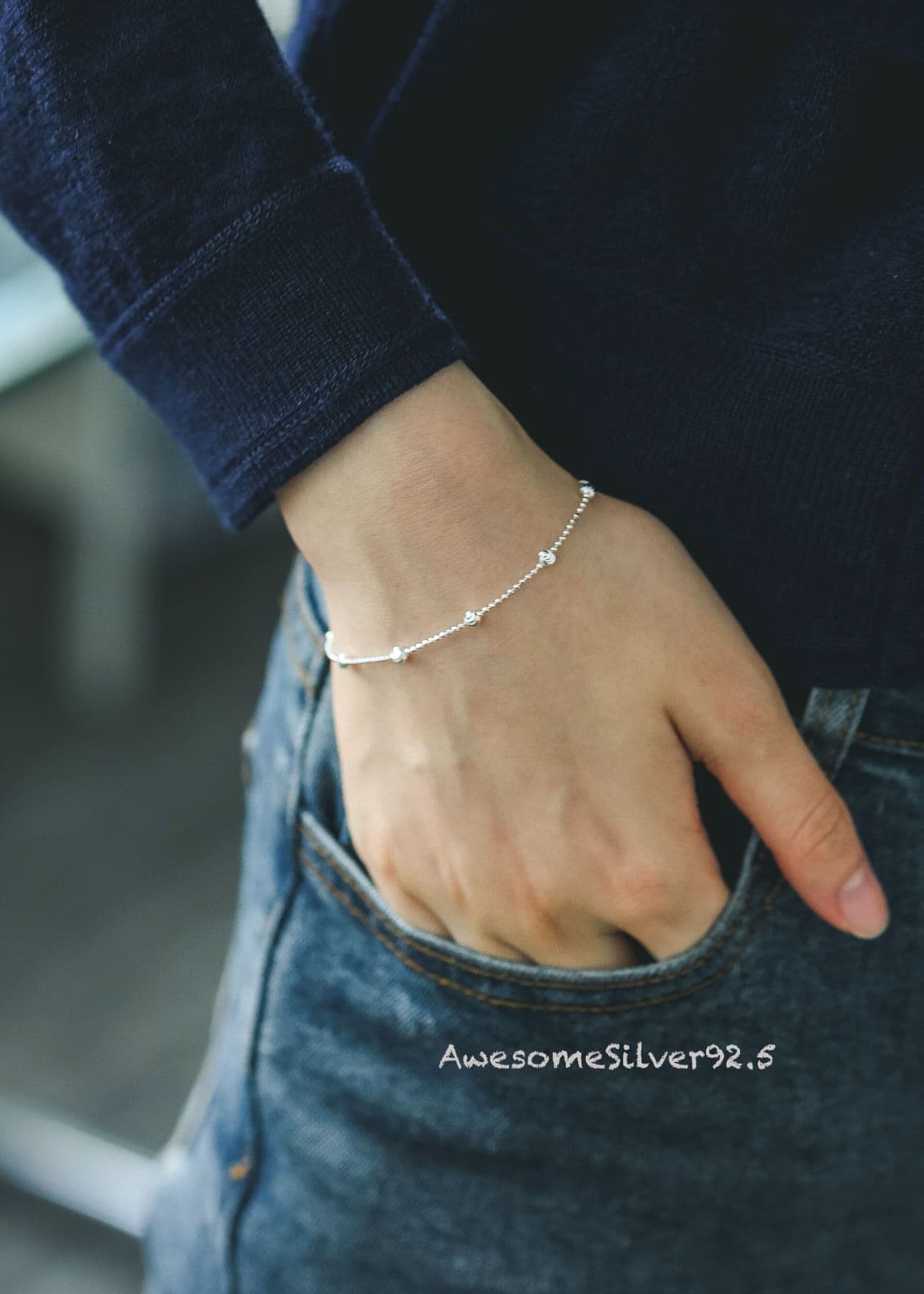 B Silver 925 Multi-layer Ball Basic Italian Chain - 이미지 1