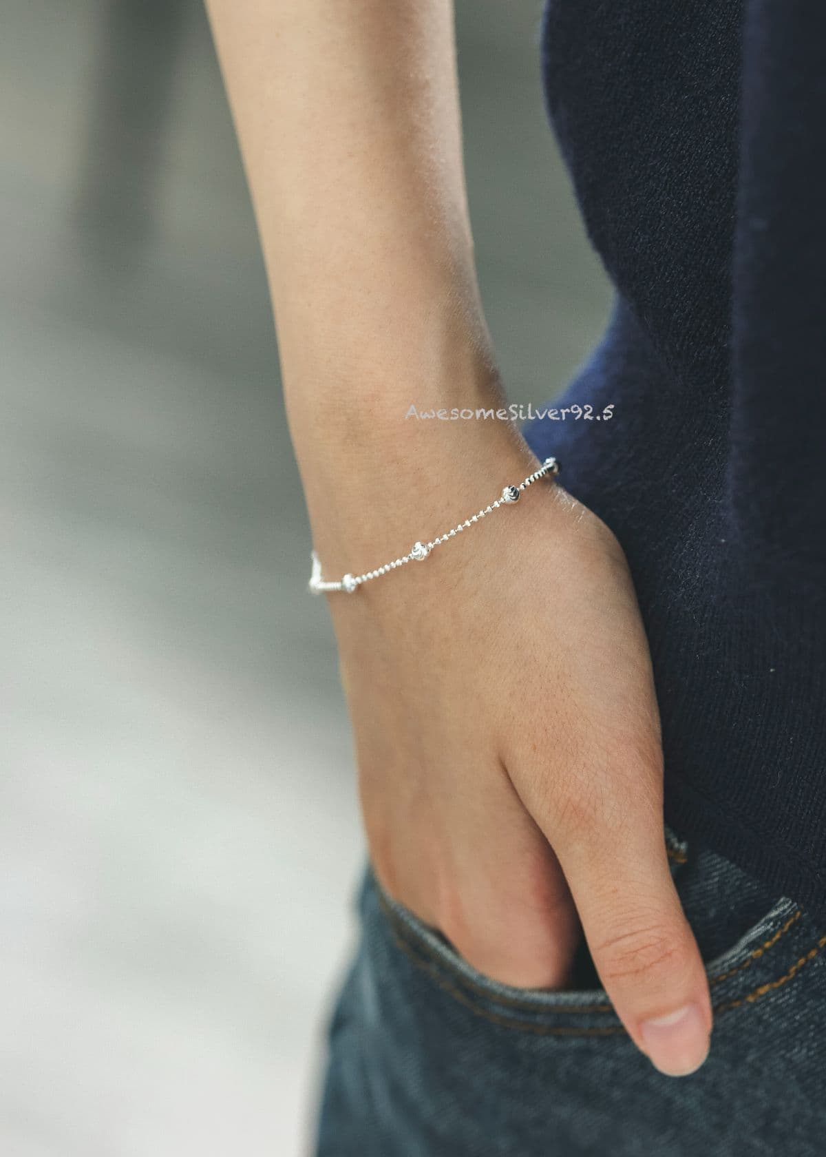 B Silver 925 Multi-layer Ball Basic Italian Chain - 이미지 2