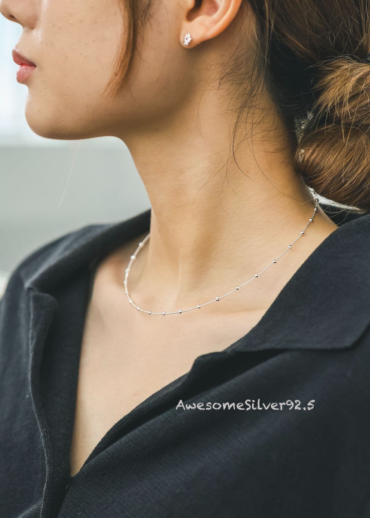 N Silver 925 Italian Chain Angular Ball Round Chain Necklace - 이미지 4