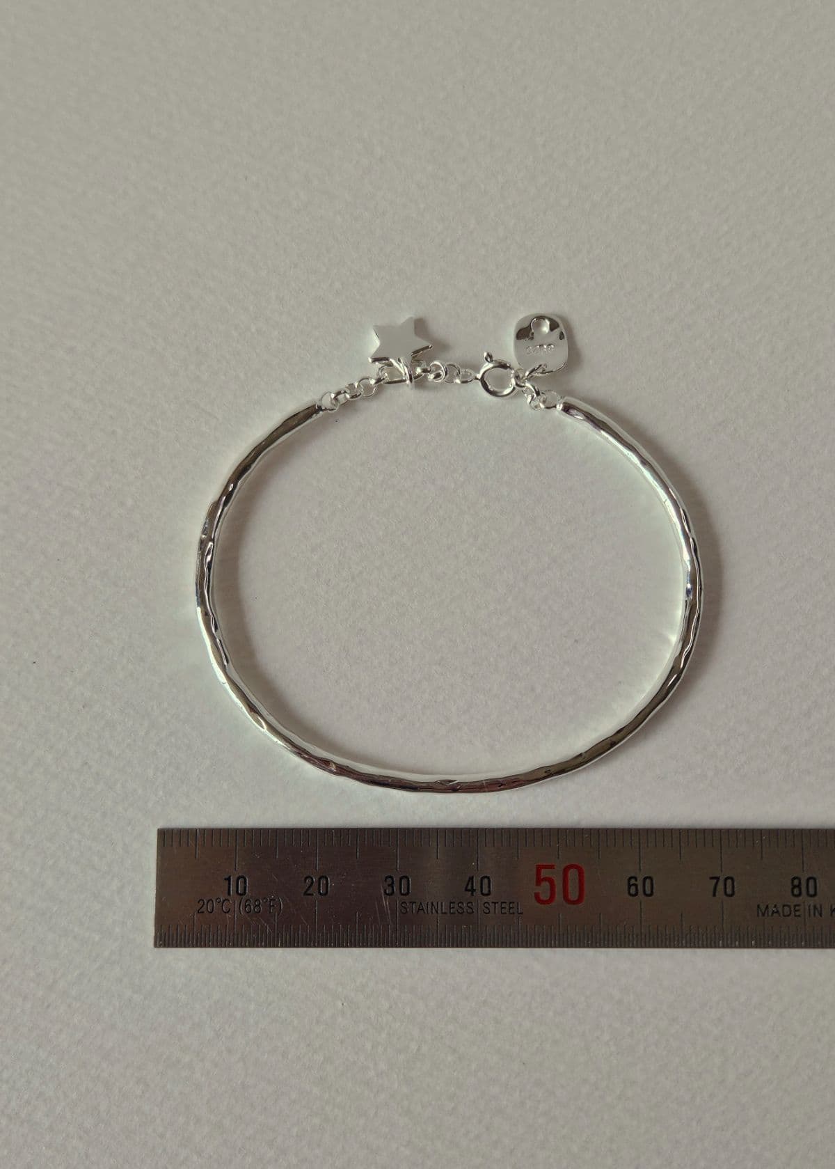 B Silver 925 Hammer Bangle Star Pendant Bracelet - 이미지 4