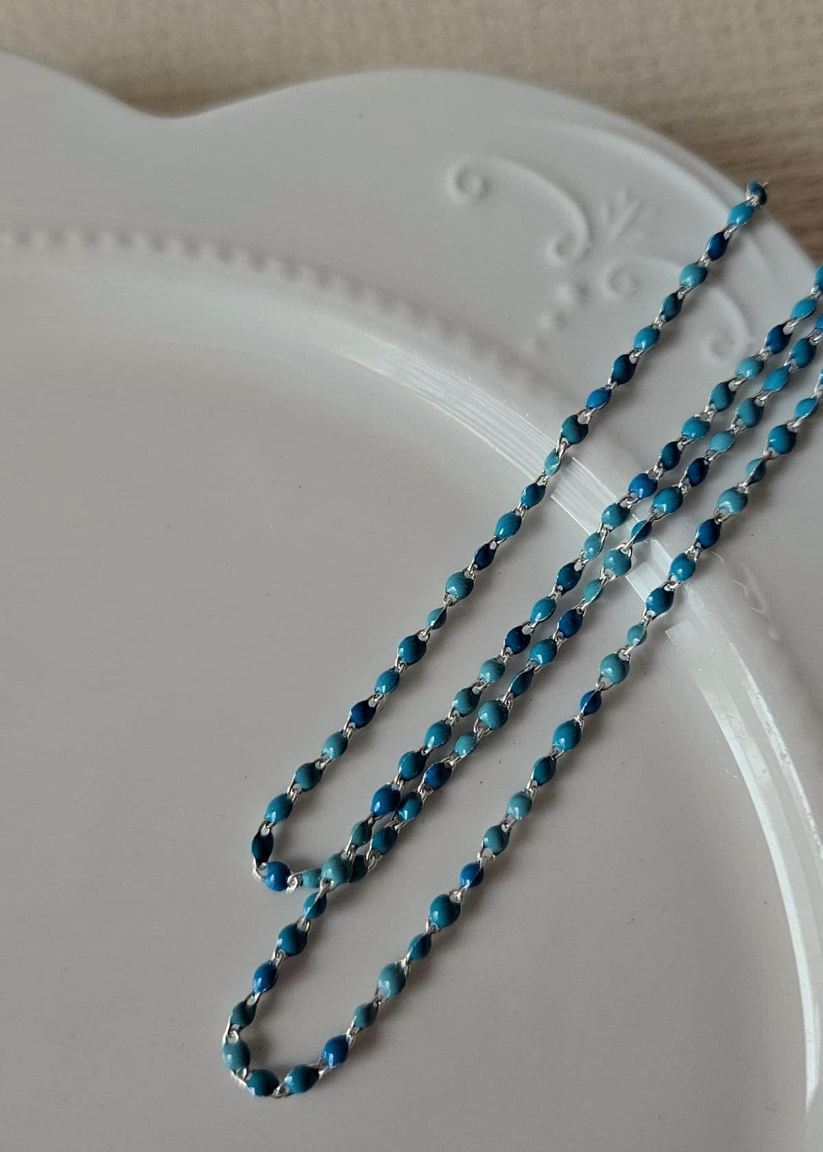 N Silver 925 Blue Epoxy Chain Necklace - 이미지 2