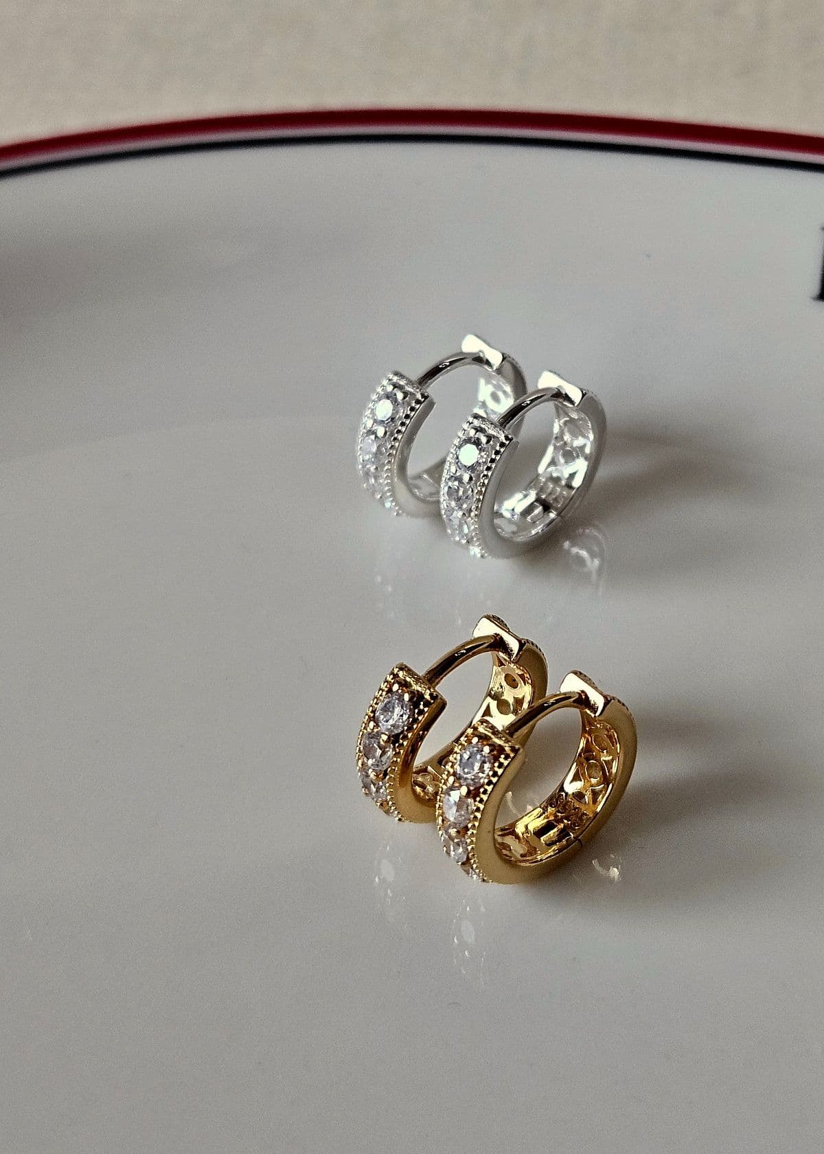 E Silver 925 Double-row Ball Line Cubic One-touch Earrings - 이미지 1