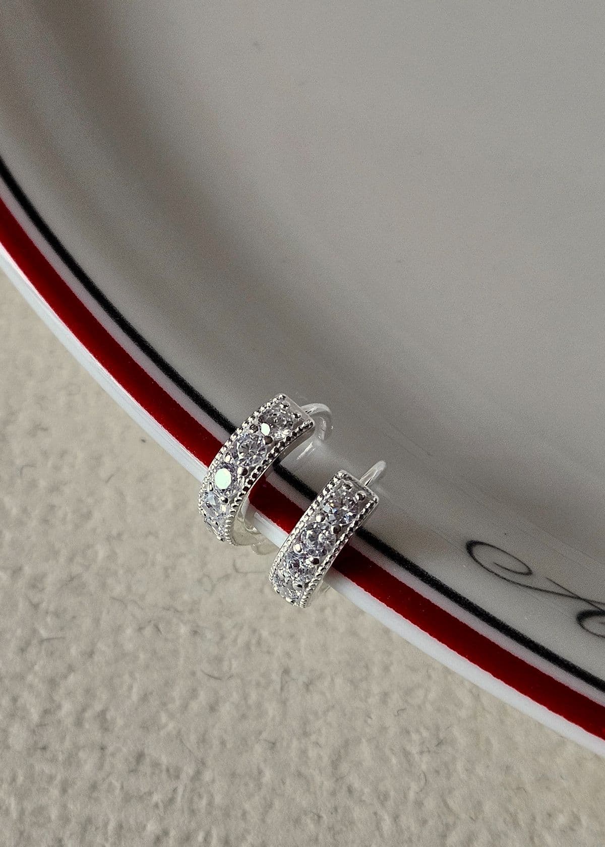 E Silver 925 Double-row Ball Line Cubic One-touch Earrings - 이미지 3