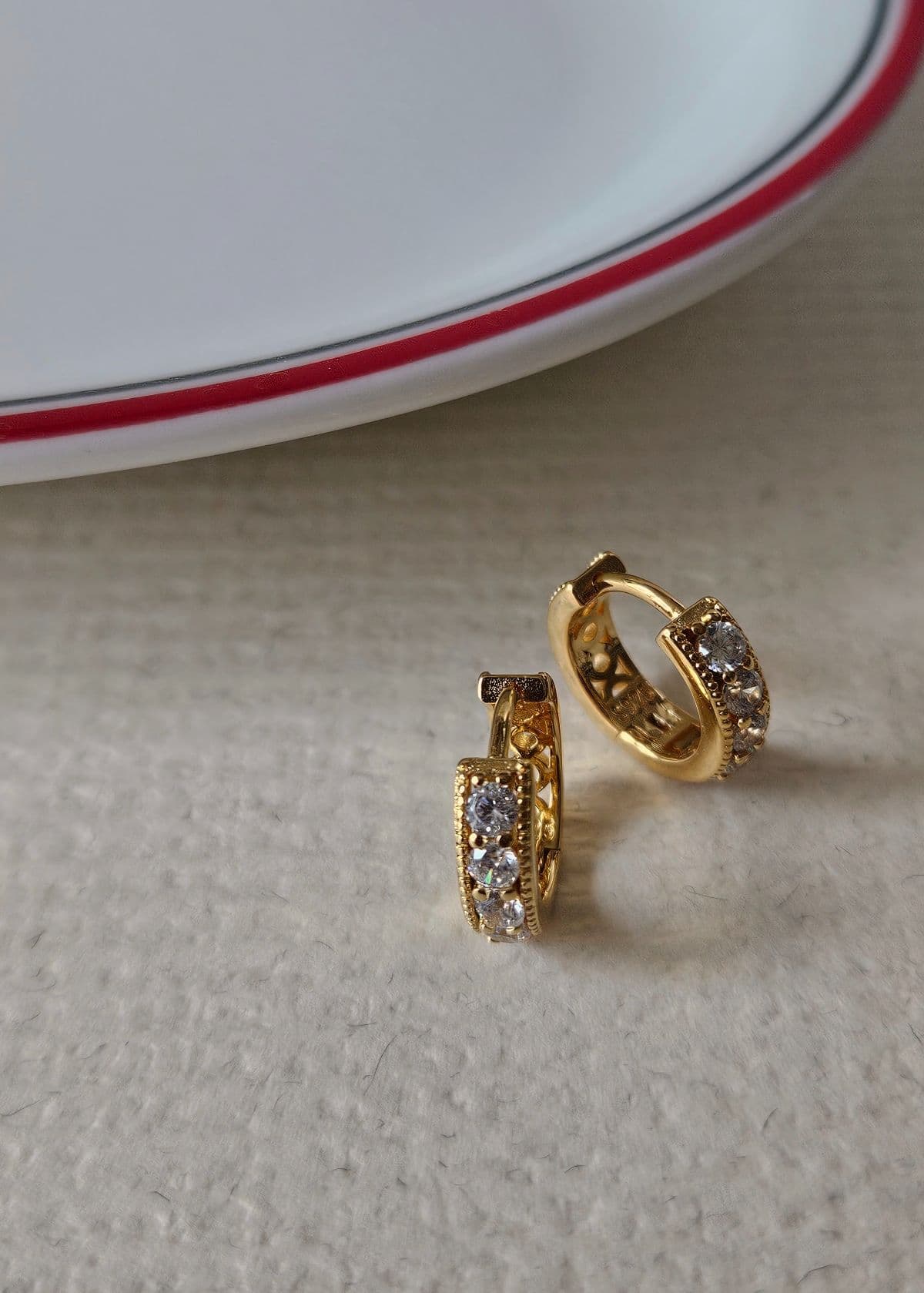 E Silver 925 Double-row Ball Line Cubic One-touch Earrings - 이미지 2