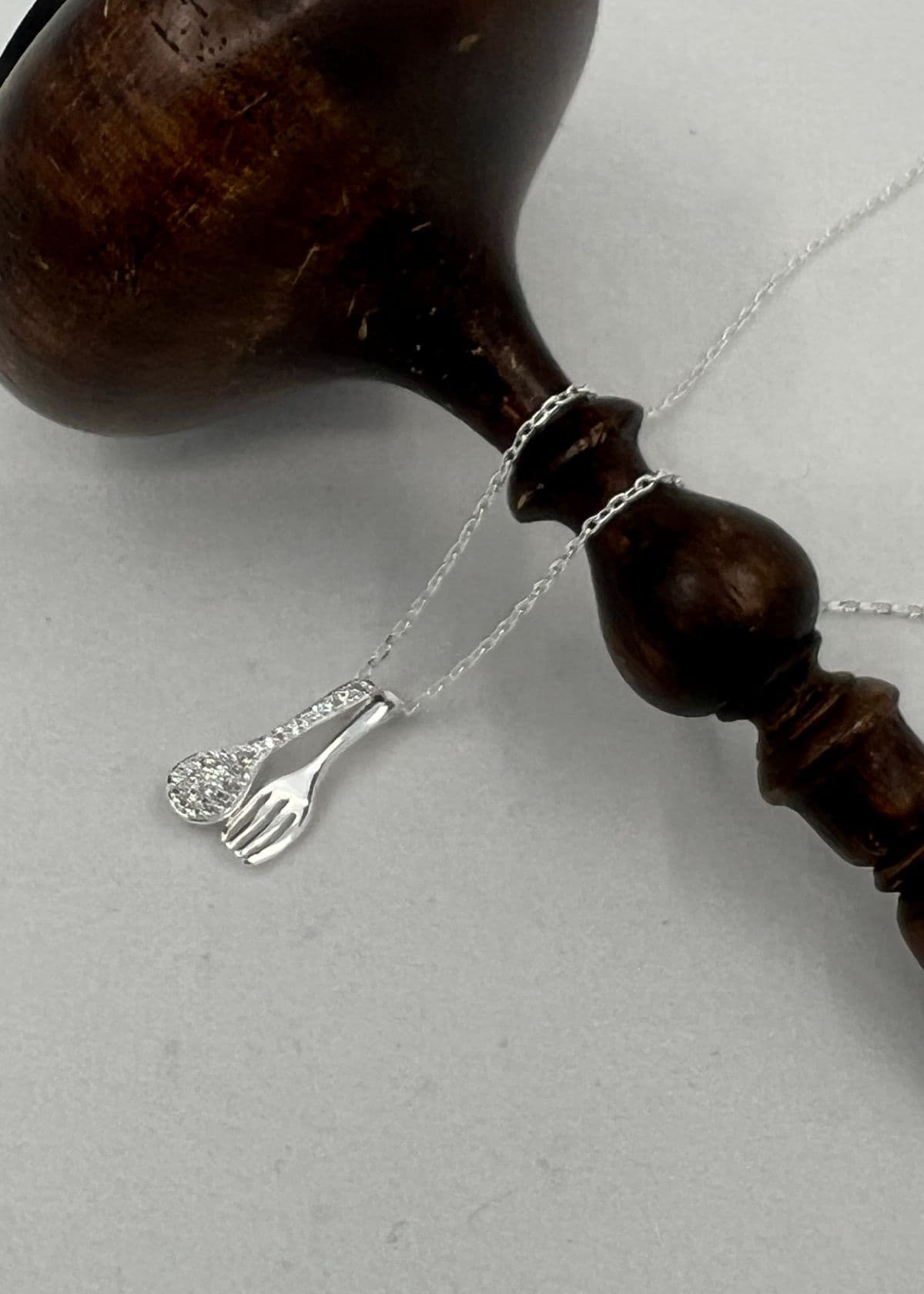 N Silver 925 Fork Spoon Cubic Pendant Necklace - 이미지 2