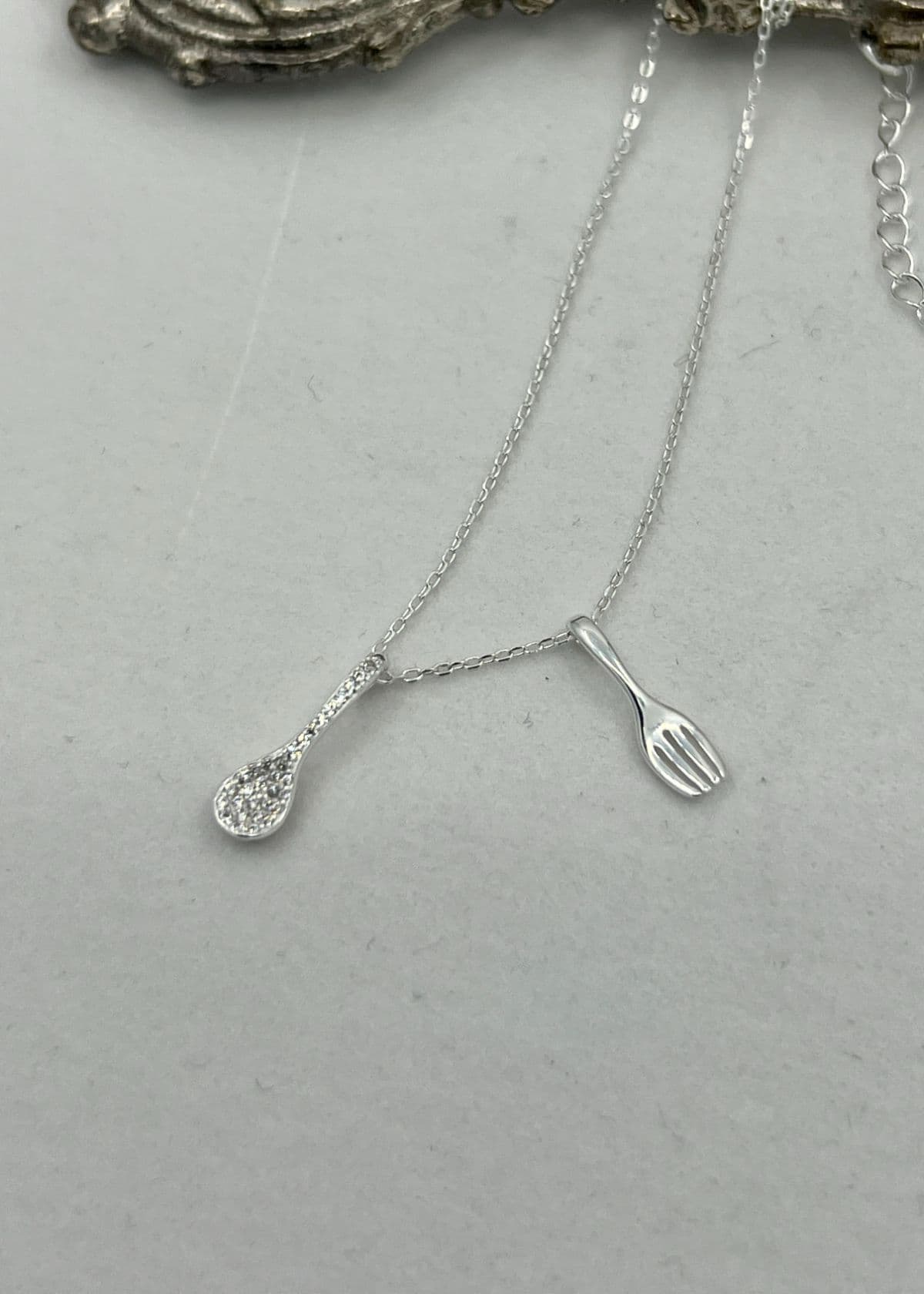 N Silver 925 Fork Spoon Cubic Pendant Necklace - 이미지 3
