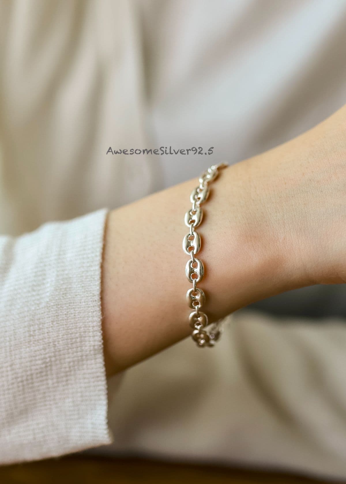 B Silver 925 Pig Nose Chain Bracelet - 이미지 3