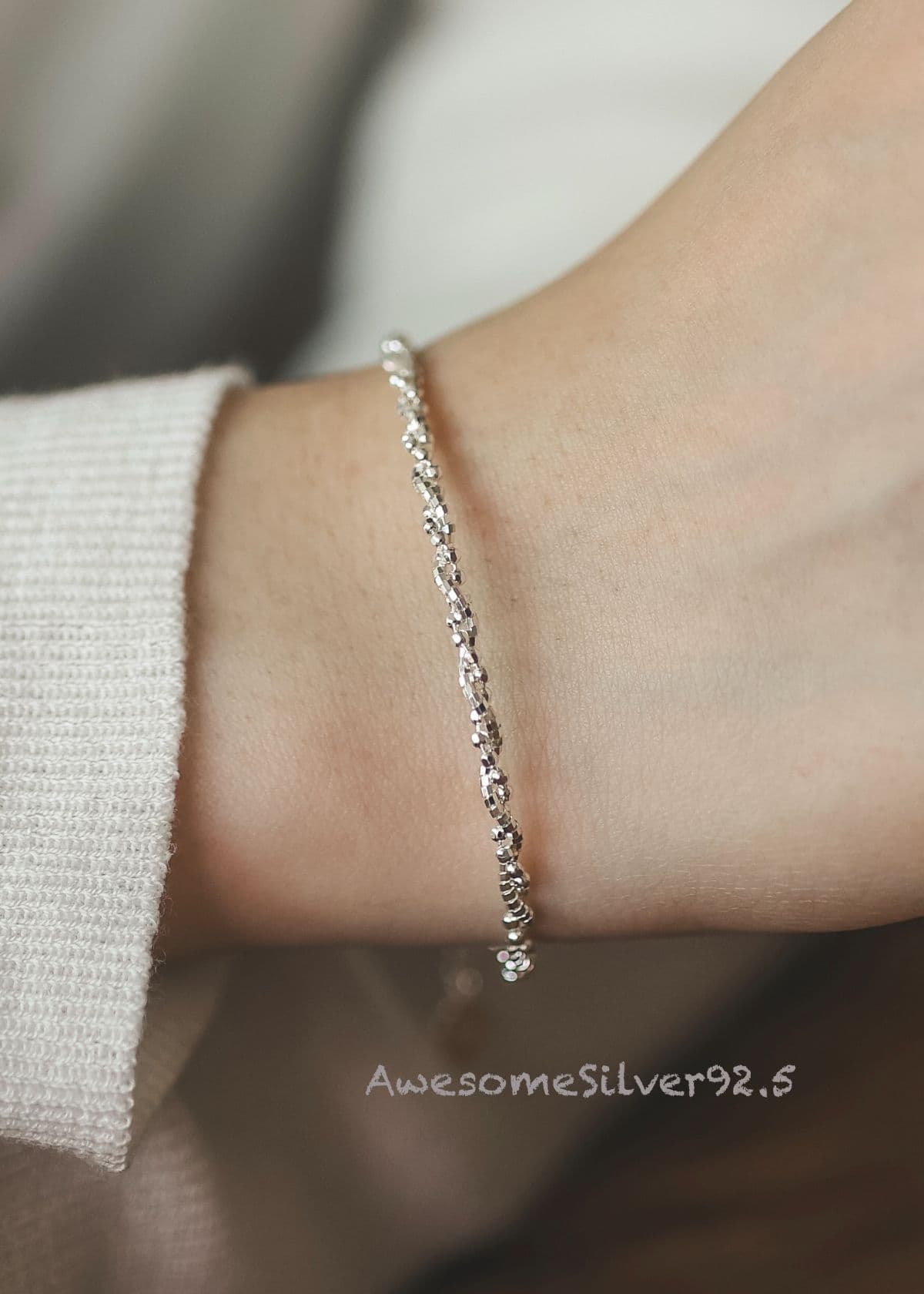B Silver 925 Cut Twist Round Bracelet - 이미지 1