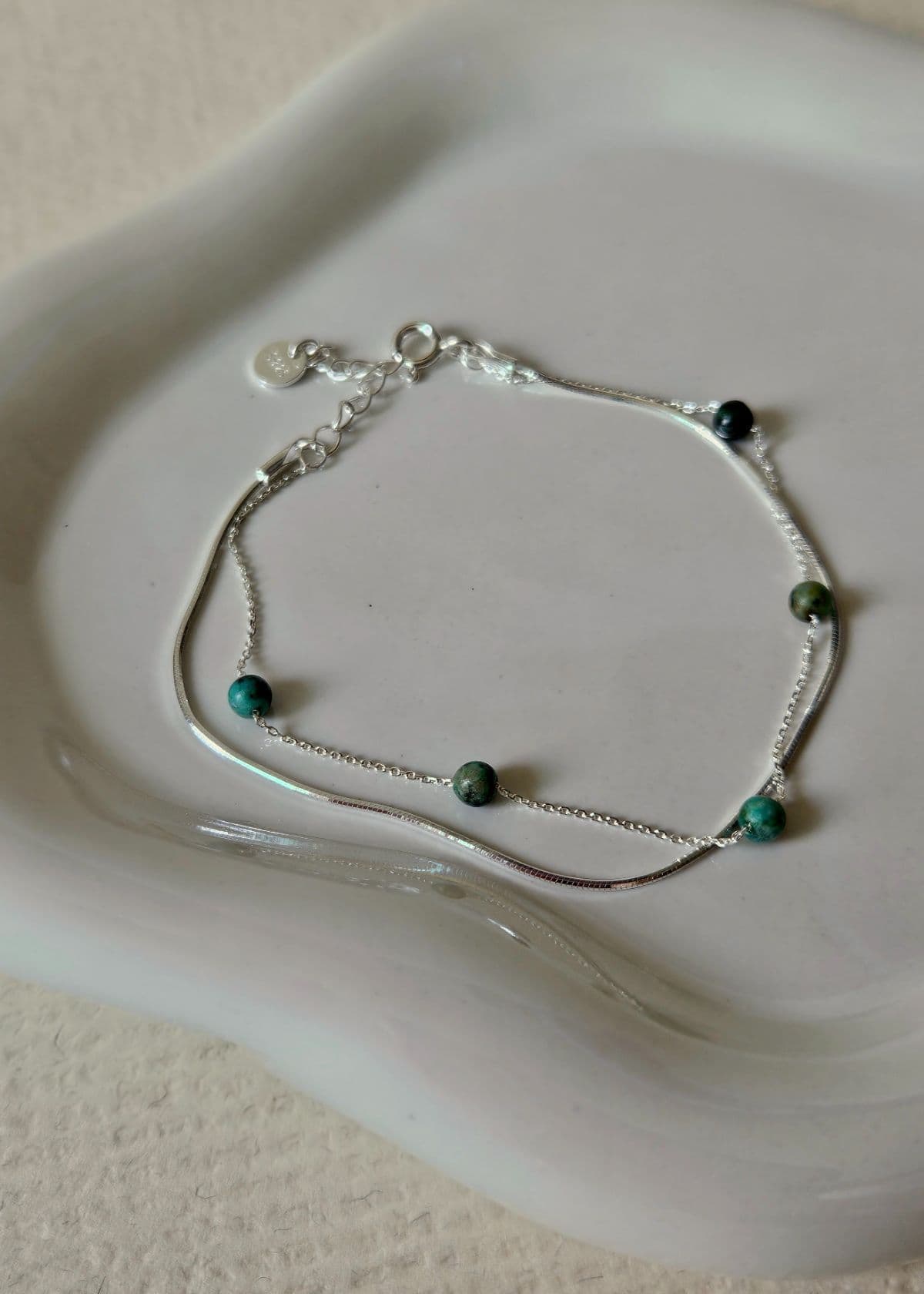 B Silver 925 Jade Turquoise Pearl Chain Bracelet - 이미지 2