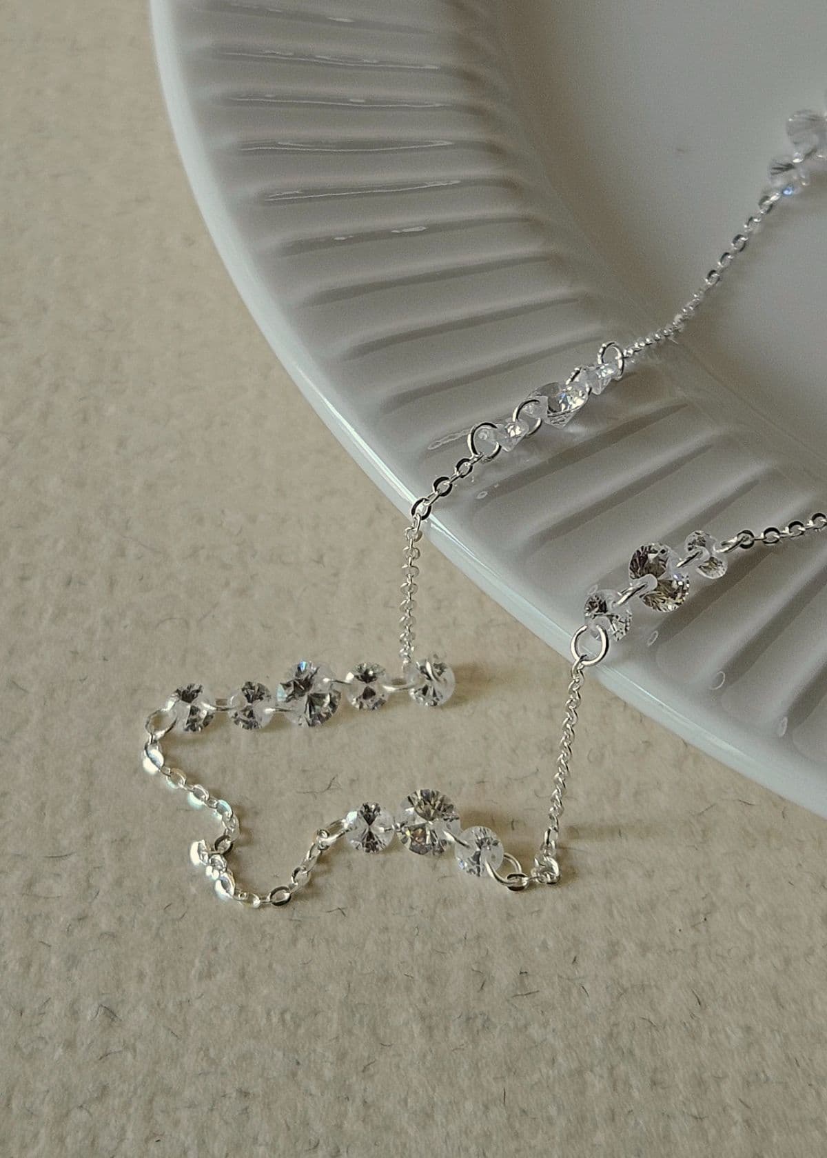 N Silver 925 Sparkling Crystal Basic Chain Necklace - 이미지 1
