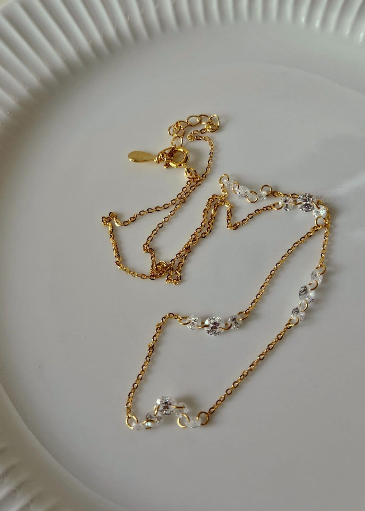 N Silver 925 Sparkling Crystal Basic Chain Necklace - 이미지 2