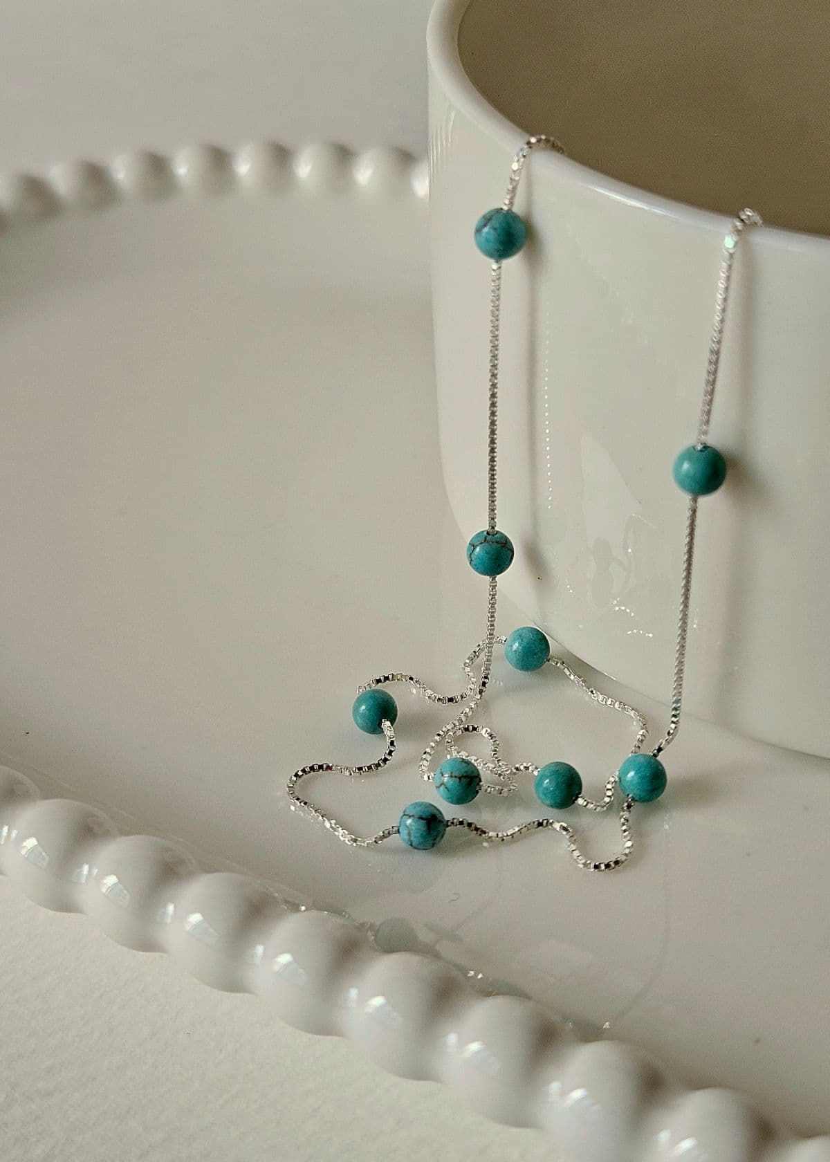 N Silver 925 Mandarin Jade Turquoise Tiger Eye Box Chain Necklace - 이미지 3