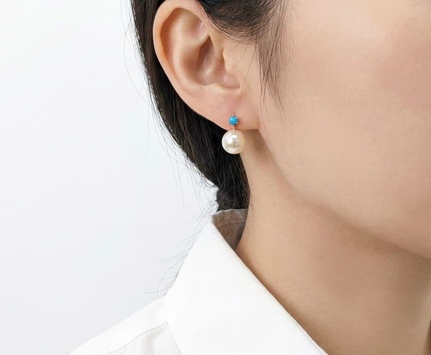 Silver 925 - Blue Point Pearl Drop Silver Earrings - 이미지 4