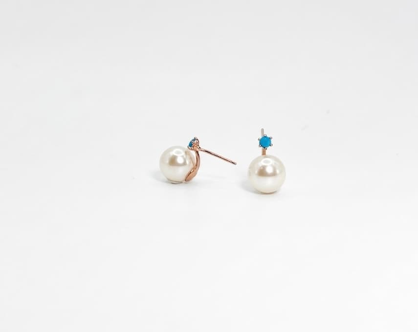 Silver 925 - Blue Point Pearl Drop Silver Earrings - 이미지 3