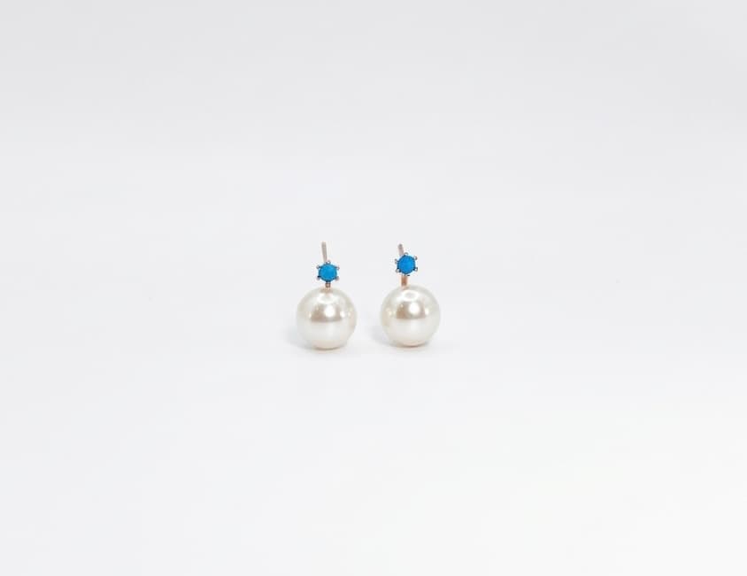 Silver 925 - Blue Point Pearl Drop Silver Earrings - 이미지 1