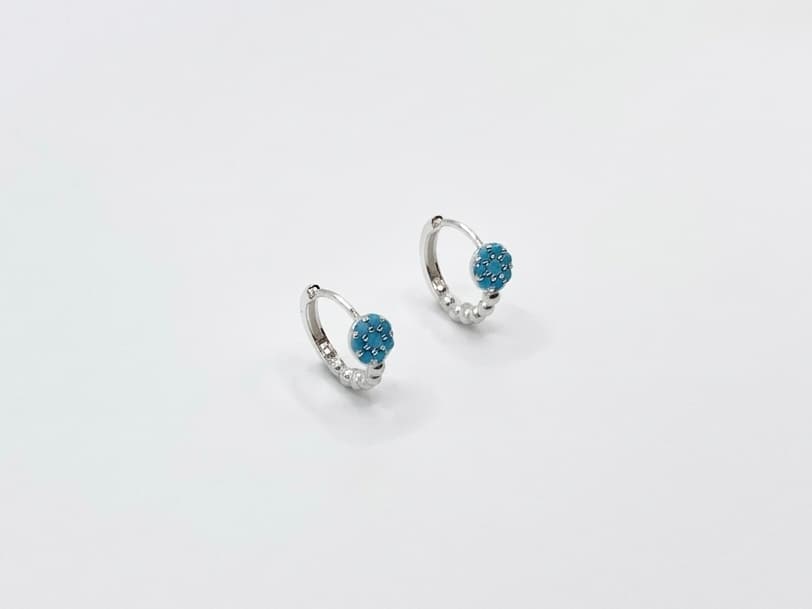 Silver 925-Blue Turquoise Cubic Silver Earrings / Unplated Silver - 이미지 1