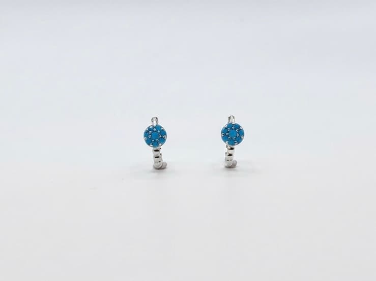 Silver 925-Blue Turquoise Cubic Silver Earrings / Unplated Silver - 이미지 3