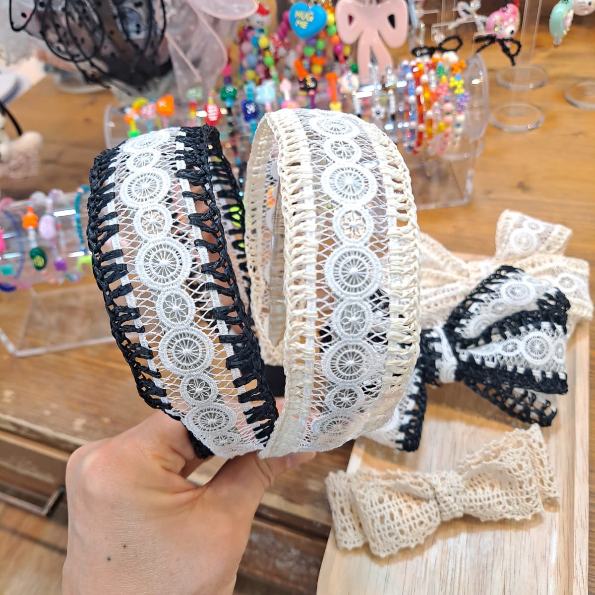Lace rattan accent wide hairband hairband headband vacation summer new arrival - 이미지 1