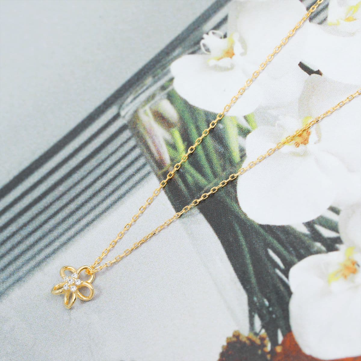 [SN6401] Silver 925 Cubic Line Flower Necklace - 이미지 7