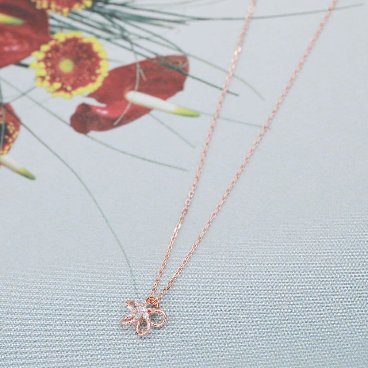 [SN6401] Silver 925 Cubic Line Flower Necklace - 이미지 9