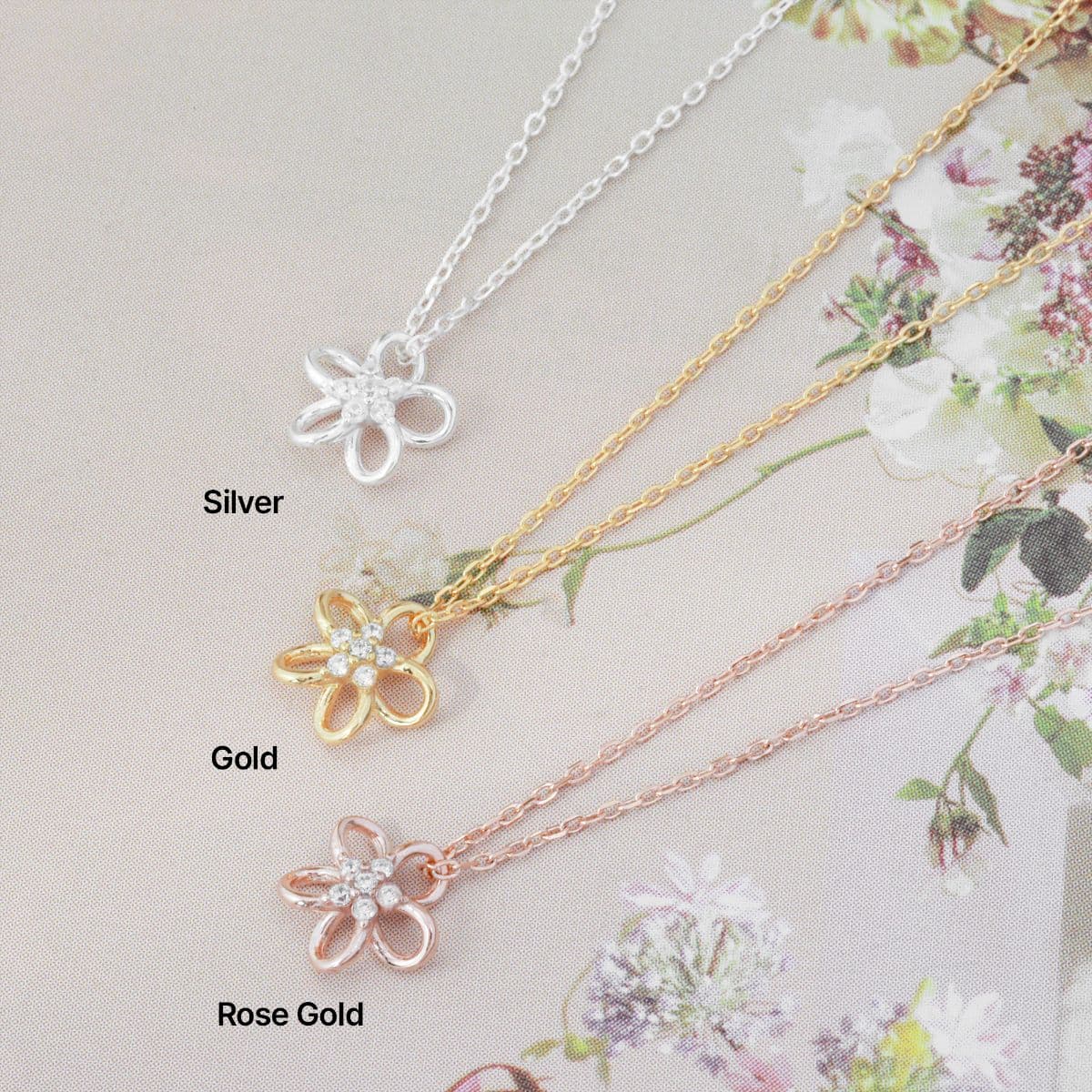 [SN6401] Silver 925 Cubic Line Flower Necklace - 이미지 10