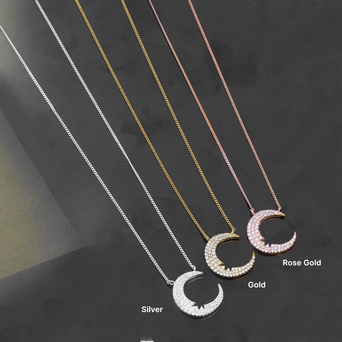 [SN-0539] Silver 925 Cubic Crescent Long Necklace - 이미지 2