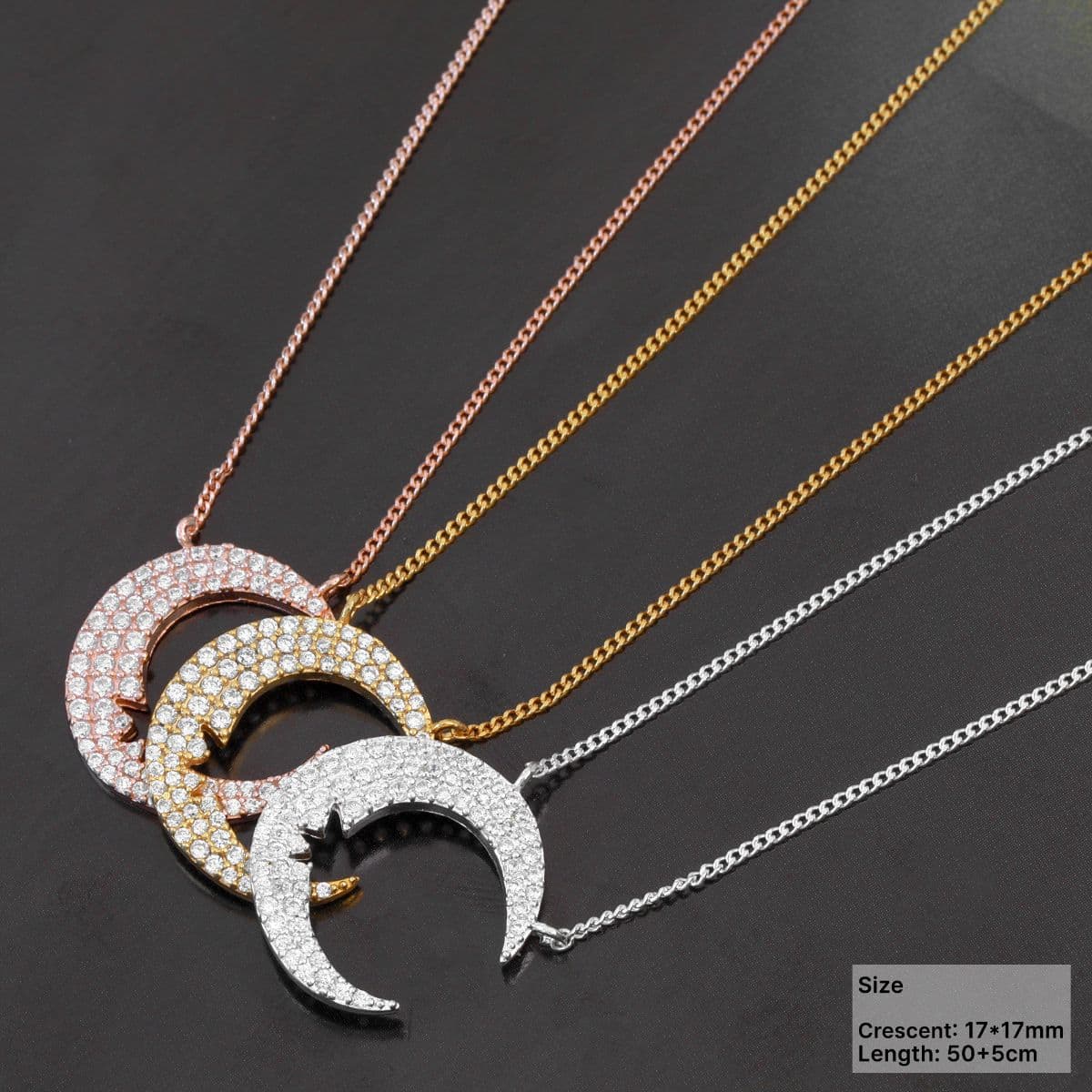 [SN-0539] Silver 925 Cubic Crescent Long Necklace - 이미지 1