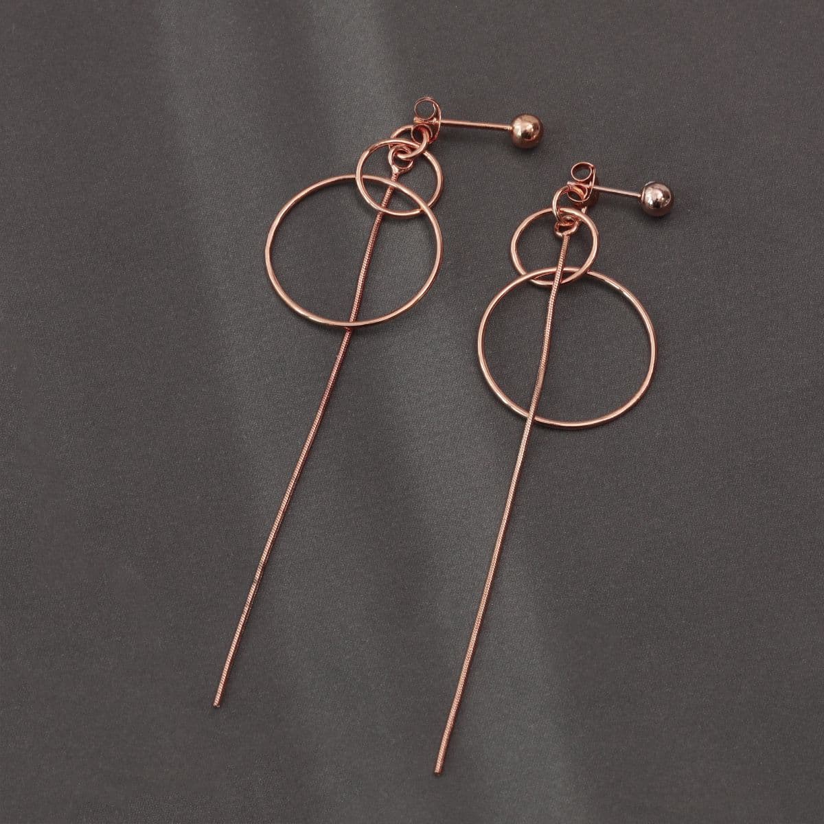 [SE6420] Silver 925 Double Ring Snake Chain Drop Earrings - 이미지 14