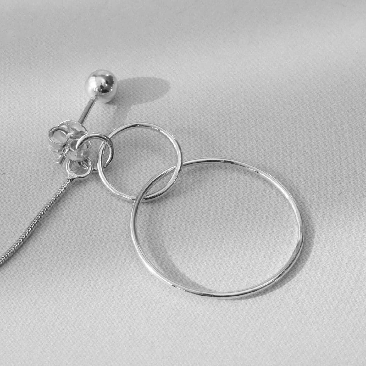 [SE6420] Silver 925 Double Ring Snake Chain Drop Earrings - 이미지 12