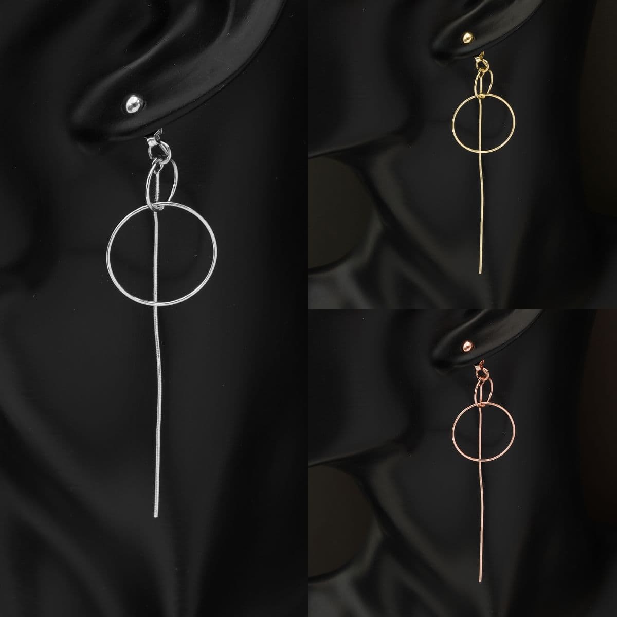 [SE6420] Silver 925 Double Ring Snake Chain Drop Earrings - 이미지 15