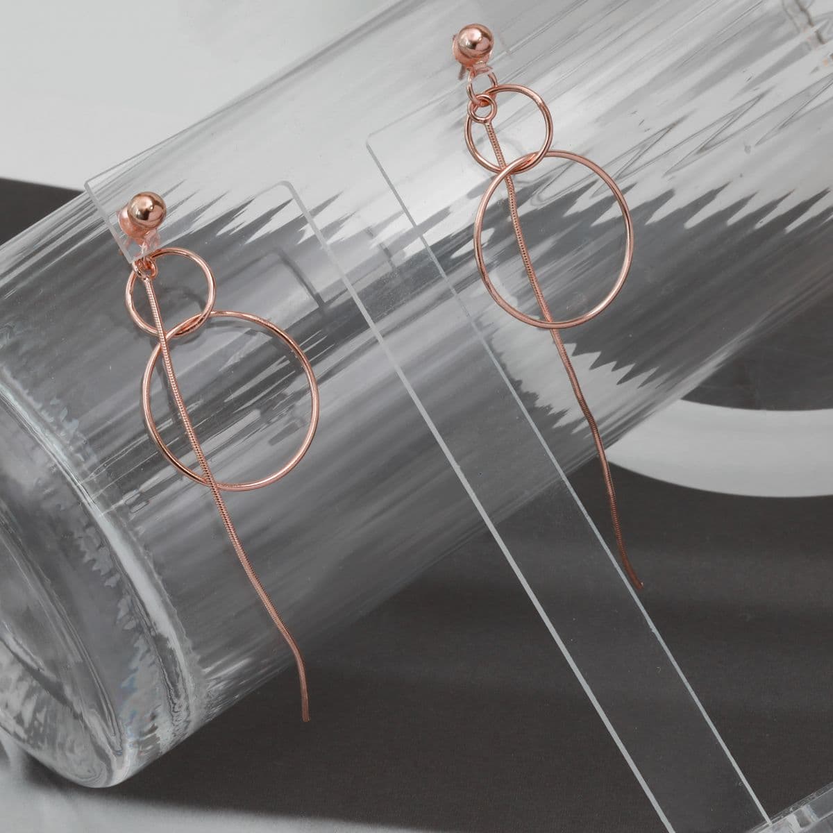 [SE6420] Silver 925 Double Ring Snake Chain Drop Earrings - 이미지 8