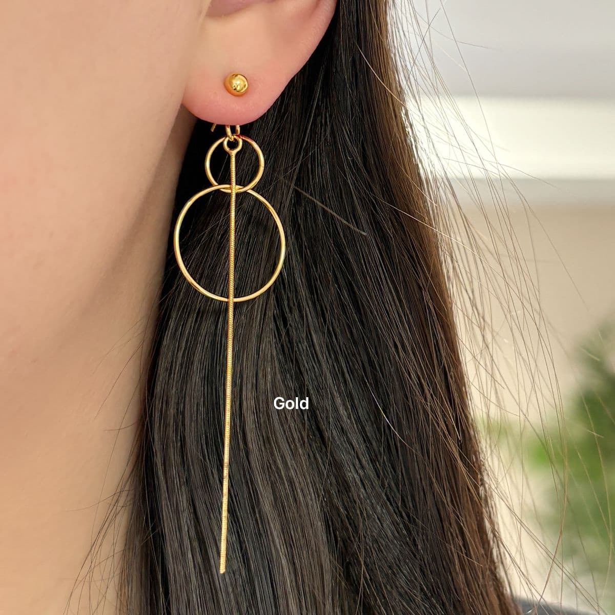 [SE6420] Silver 925 Double Ring Snake Chain Drop Earrings - 이미지 5