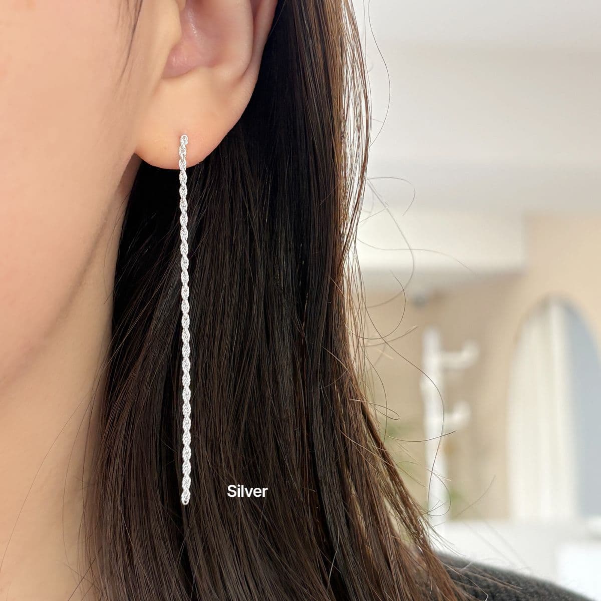 [SE6421], [SE6422] Silver 925 Bold and Snake Chain Drop Earrings Series - 이미지 4