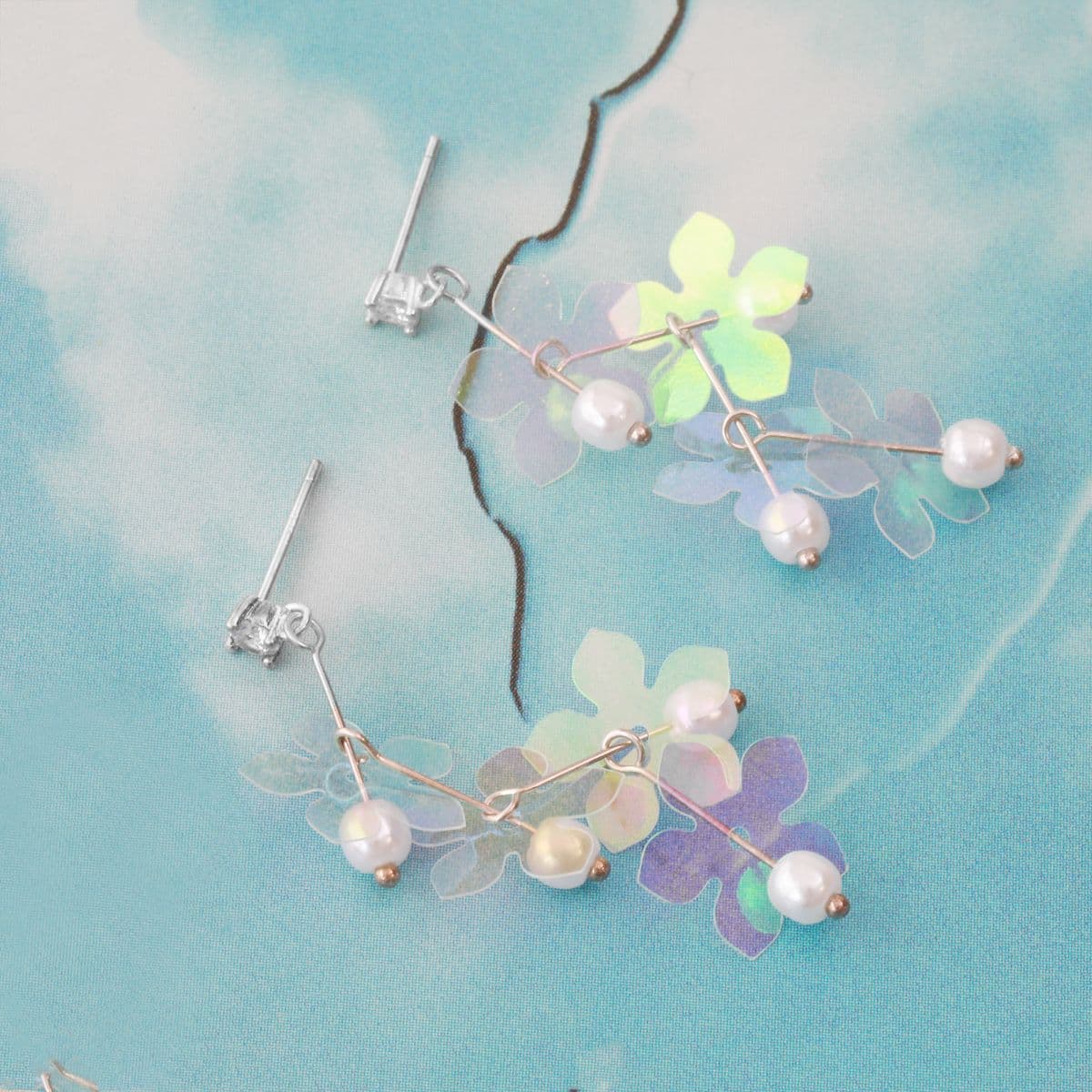 [SE6426] Silver 925 Tropical Thin Flat Flower Drop Earrings - 이미지 7