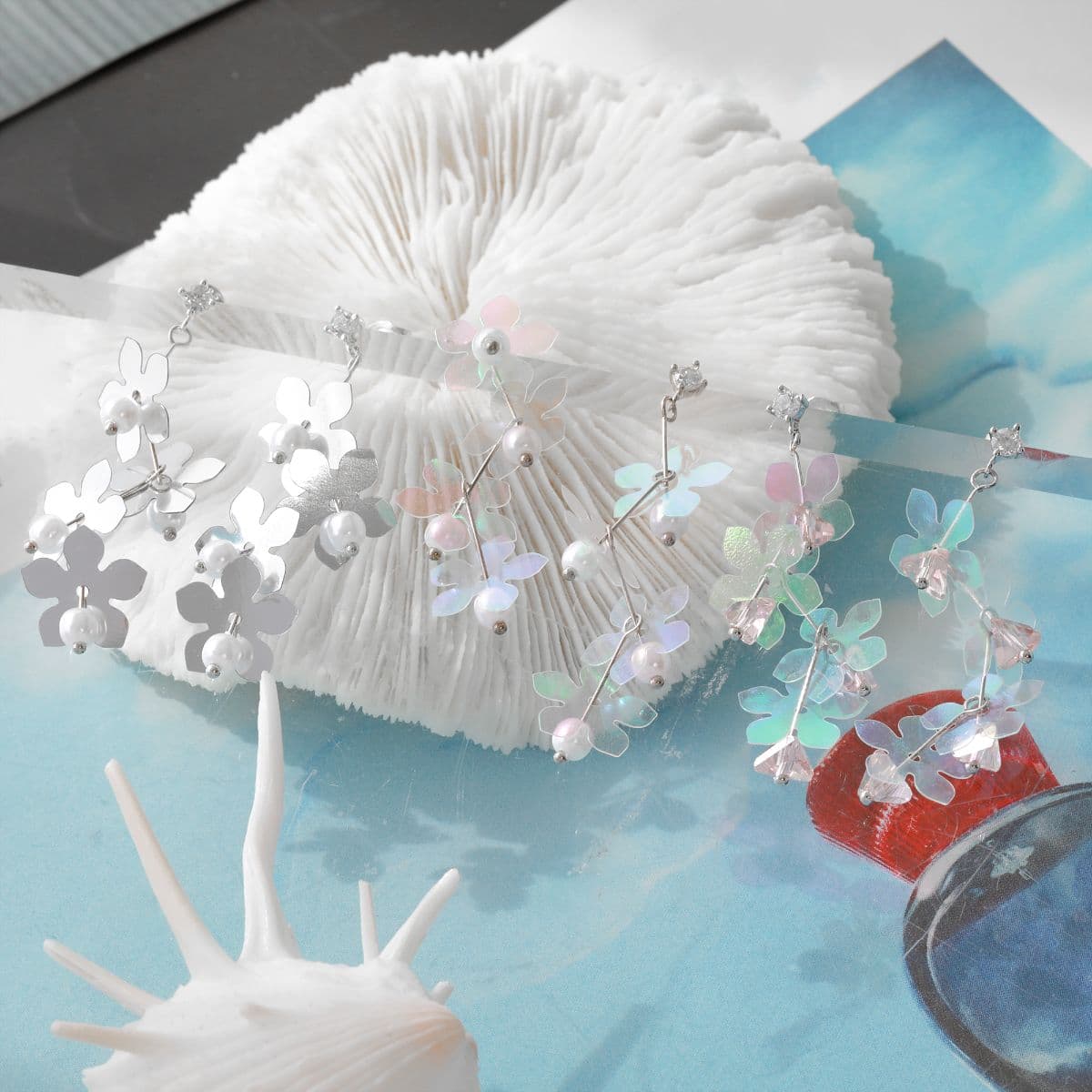[SE6426] Silver 925 Tropical Thin Flat Flower Drop Earrings - 이미지 15