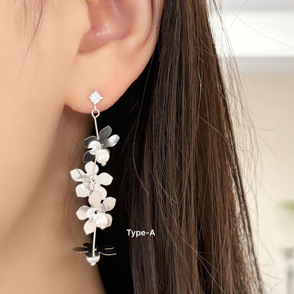 [SE6426] Silver 925 Tropical Thin Flat Flower Drop Earrings - 이미지 2