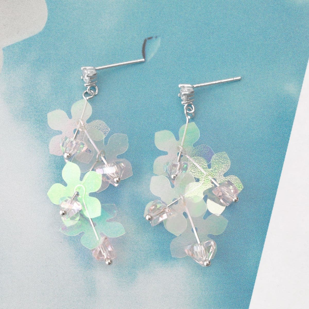 [SE6426] Silver 925 Tropical Thin Flat Flower Drop Earrings - 이미지 11
