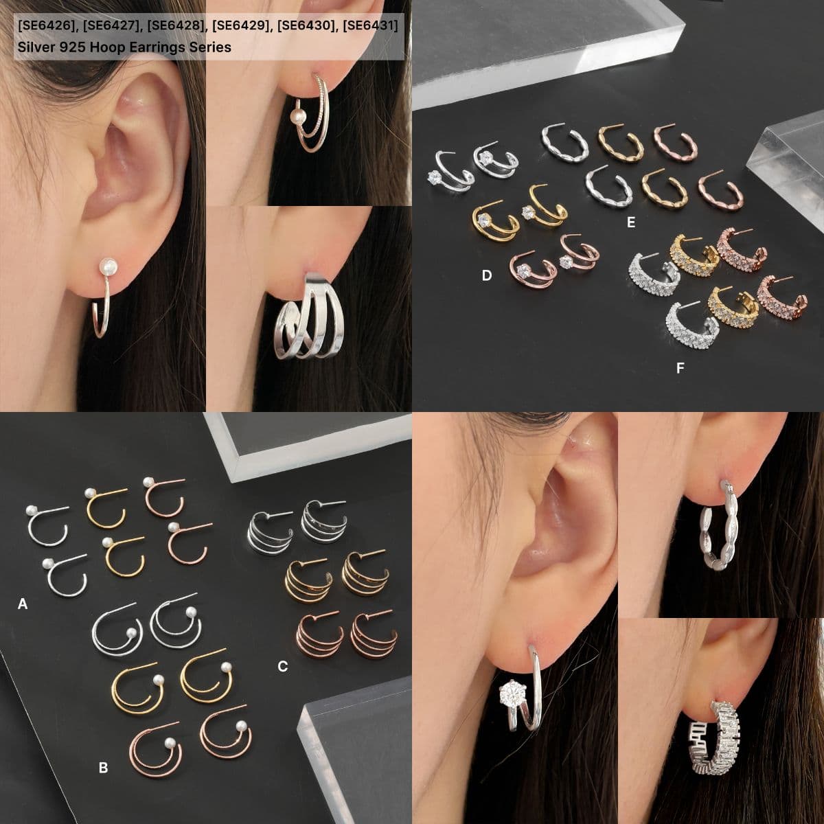 [SE6427], [SE6428], [SE6429] Silver 925 Hoop Earring Set - 이미지 1