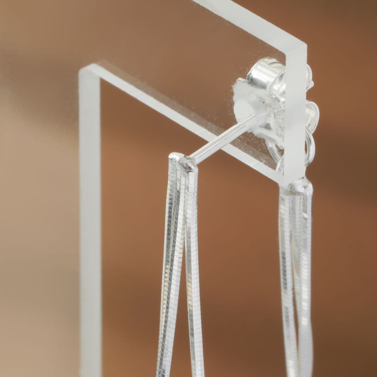 [SE6434] Silver 925 Thin Snake Chain Triple Chain Holding Earrings - 이미지 4